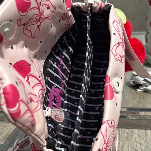 NWT! Betsey Johnson Pink Cherry Hearts Bows Soft Crossbody Bag - Picture 6 of 7